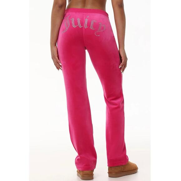 Juicy Couture Pants - Juicy Couture Hot Pink Velvet Bling Y2K Velour Track Pants, Size Large